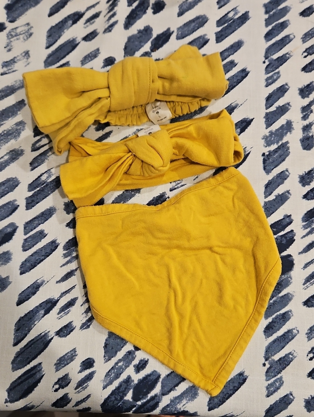 kate quinn Yellow Knit Headbands and Bandana Bib Set